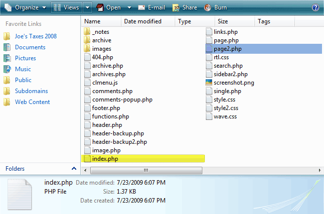 Wordpress+index.php+page